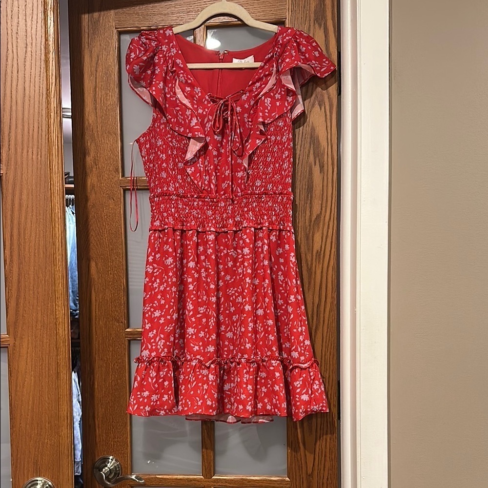 Parker Scarlet Floral Dress with Ruffles​​​​